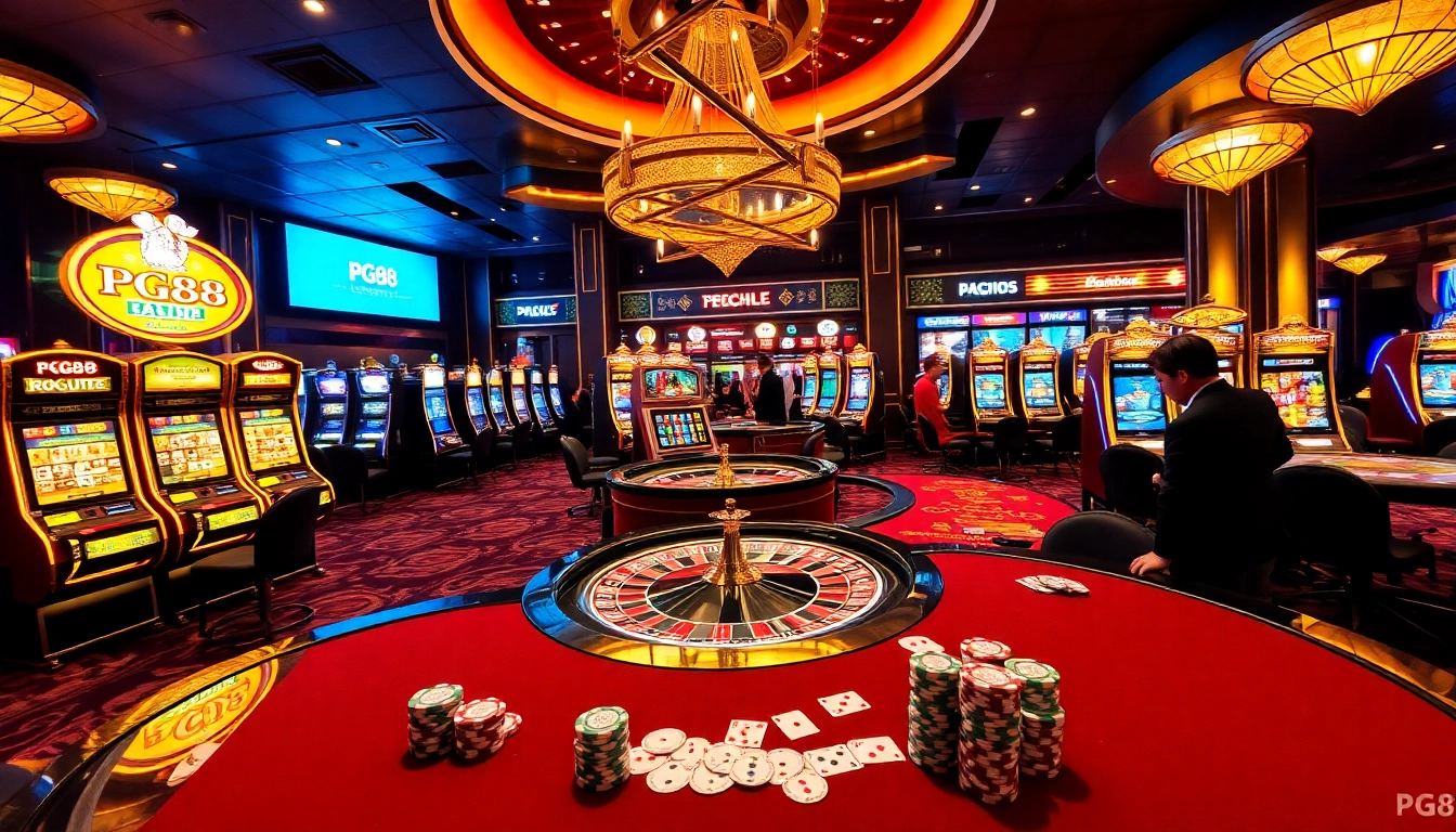 Players enjoying the thrill of PG88 casino games at a luxurious table.