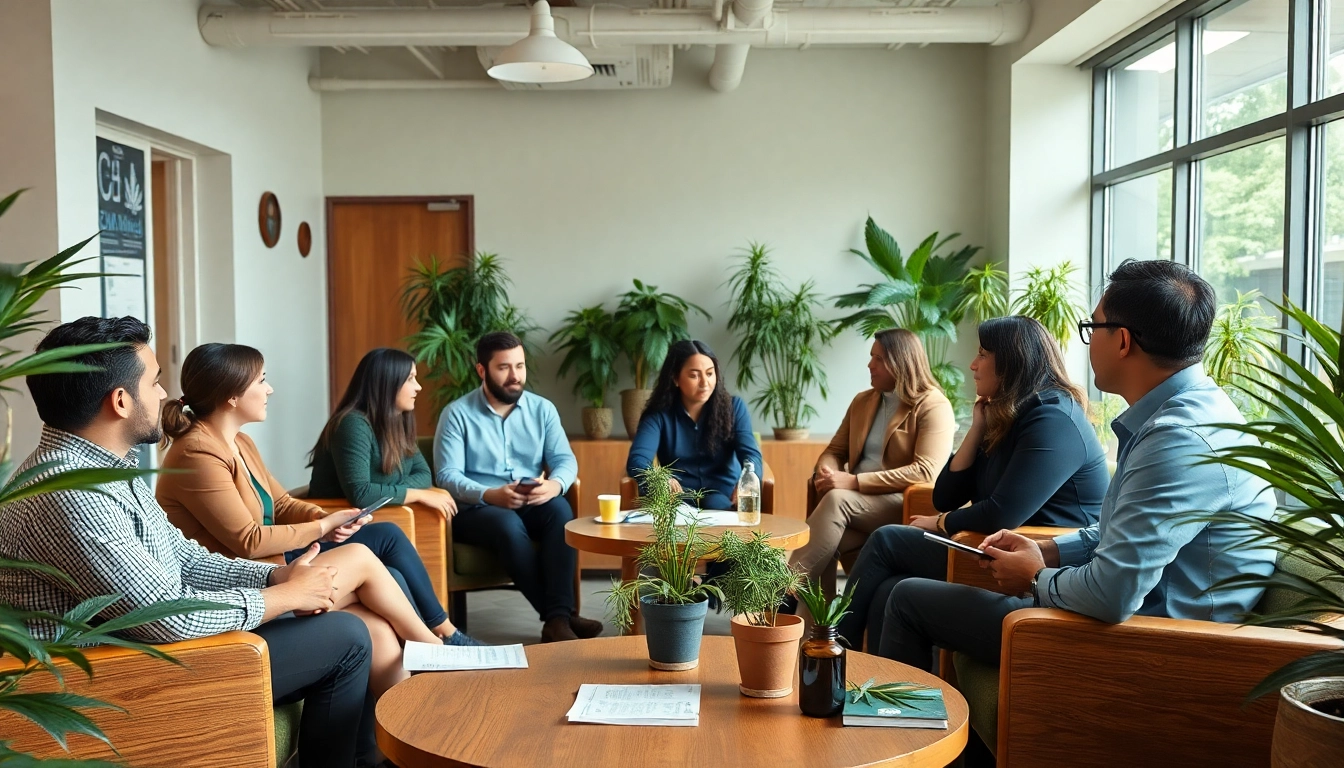 Asociación de cannabis Lloret de Mar celebrando una reunión profesional en un ambiente acogedor.