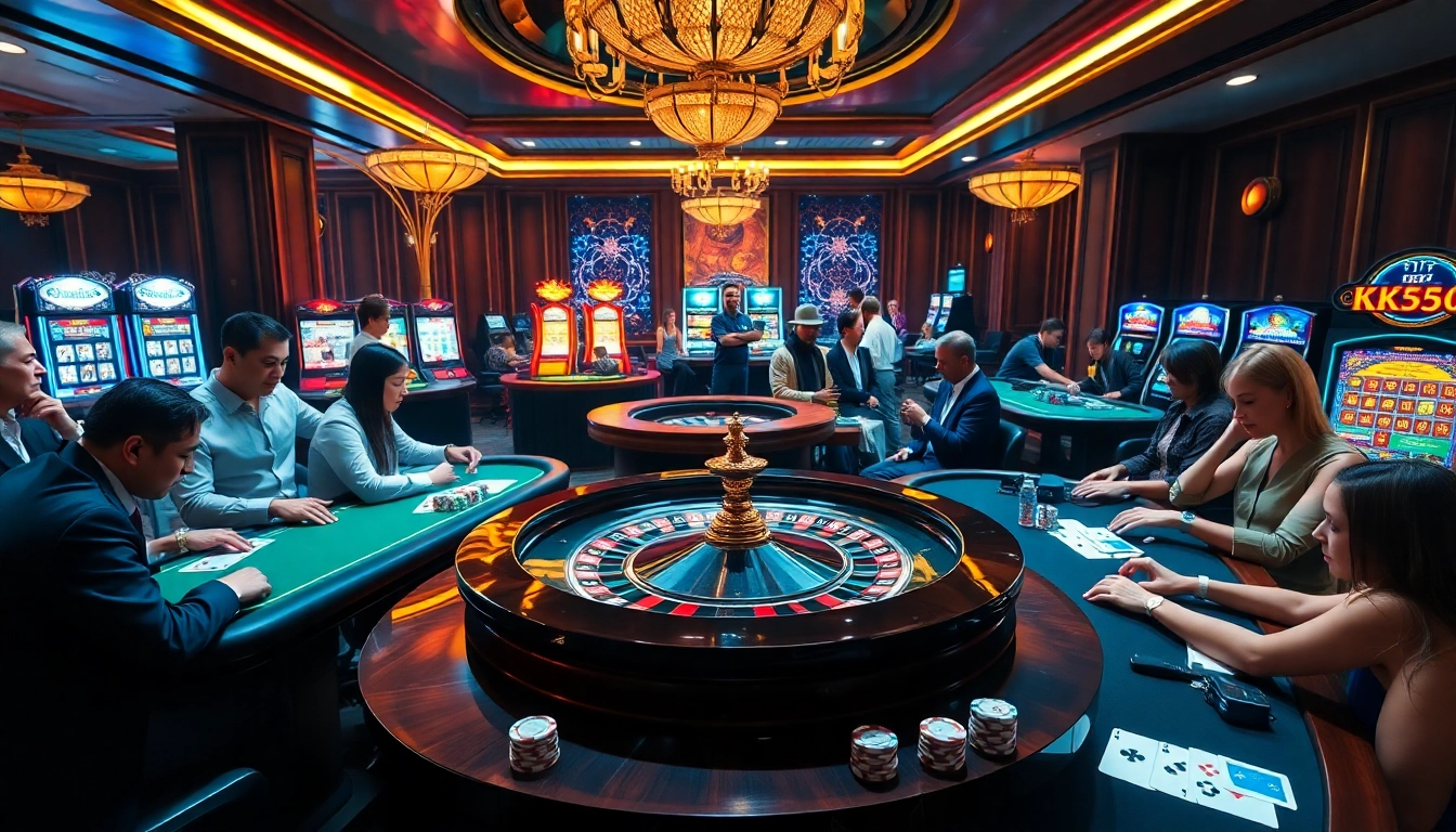 Experience thrilling gameplay at https://kk55.host/ with poker chips and roulette tables in a casino atmosphere.