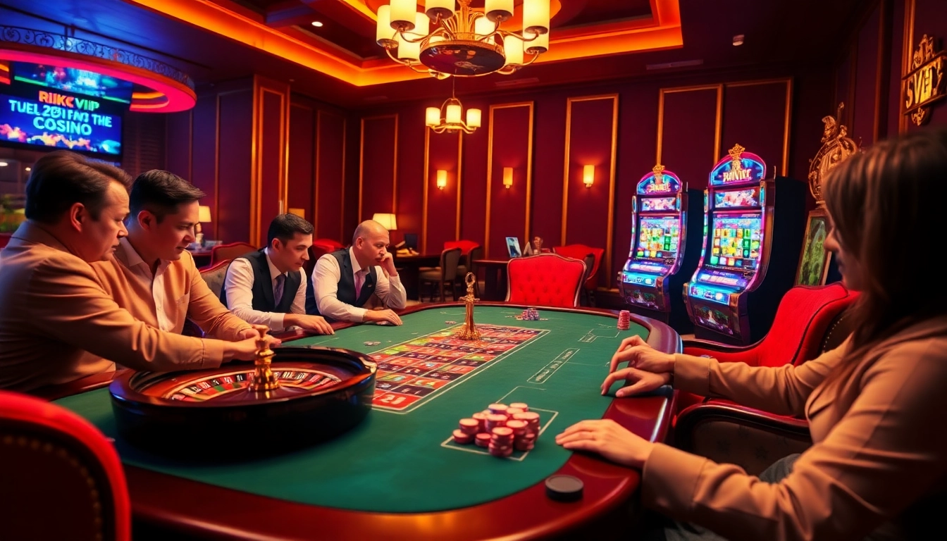 Engaging poker players enjoying excitement at RIKVIP casino tables.