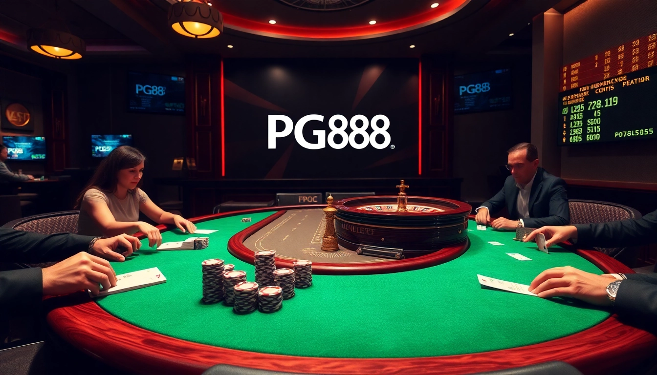 Experience the excitement of PG88 casino gaming with players at a luxurious poker table.