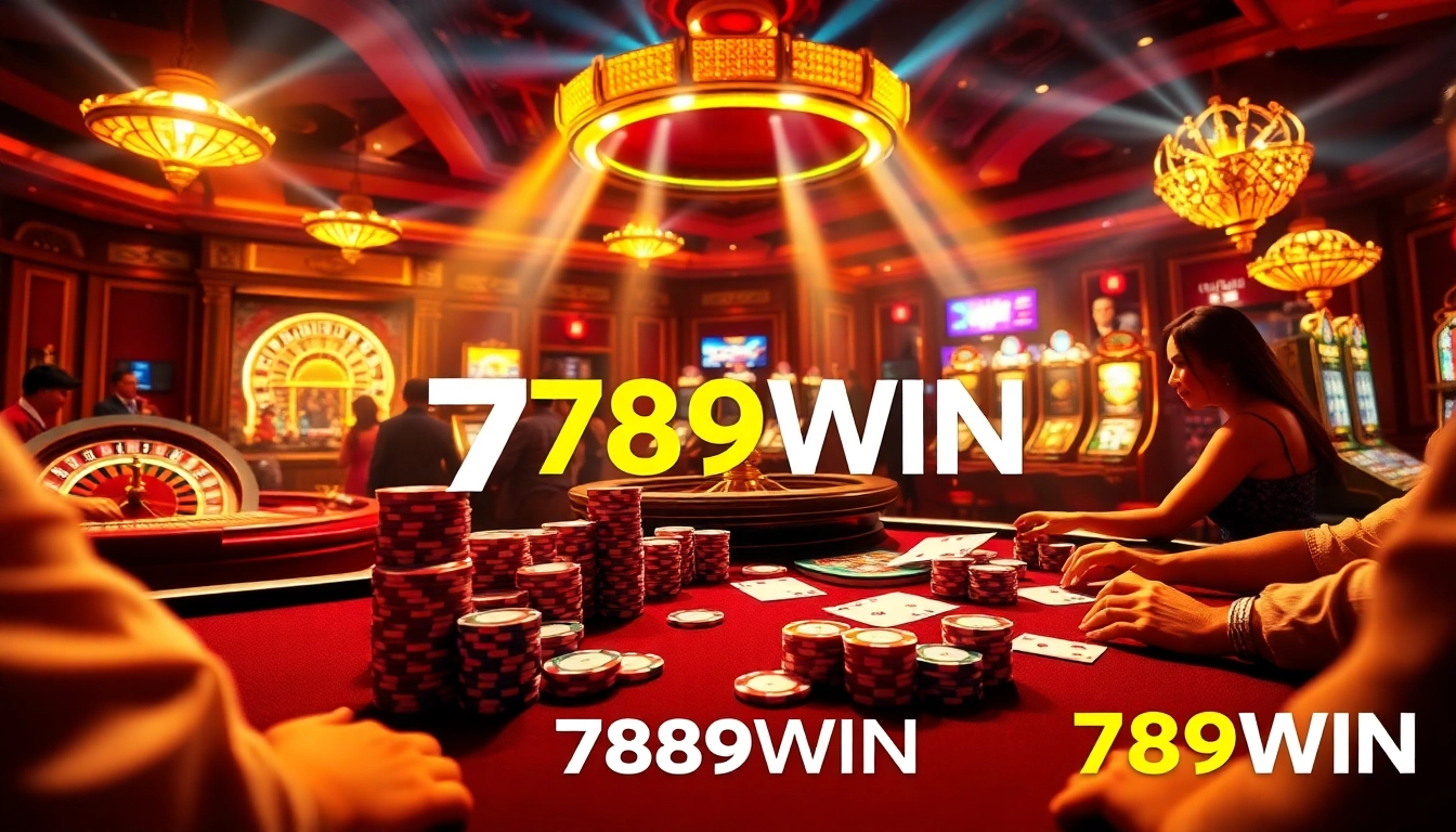 Engaging poker game at 789WIN casino with vibrant chips and dynamic atmosphere.