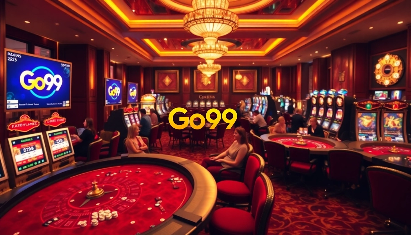 Experience the thrill of Go99 at a luxurious casino with vibrant games and rich decor.