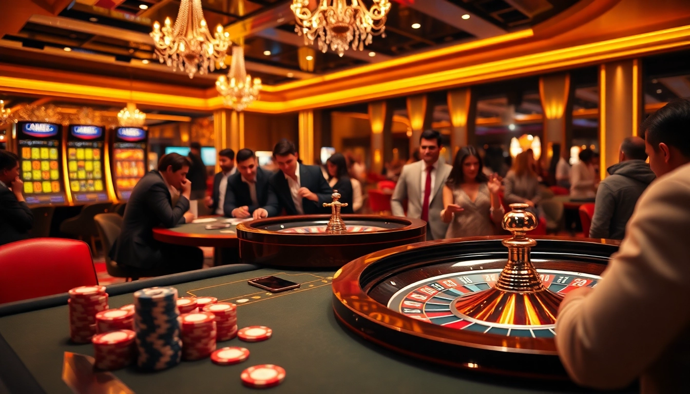Experience the excitement of gambling at https://xx88.day/, featuring a lively casino scene with roulette and poker games.