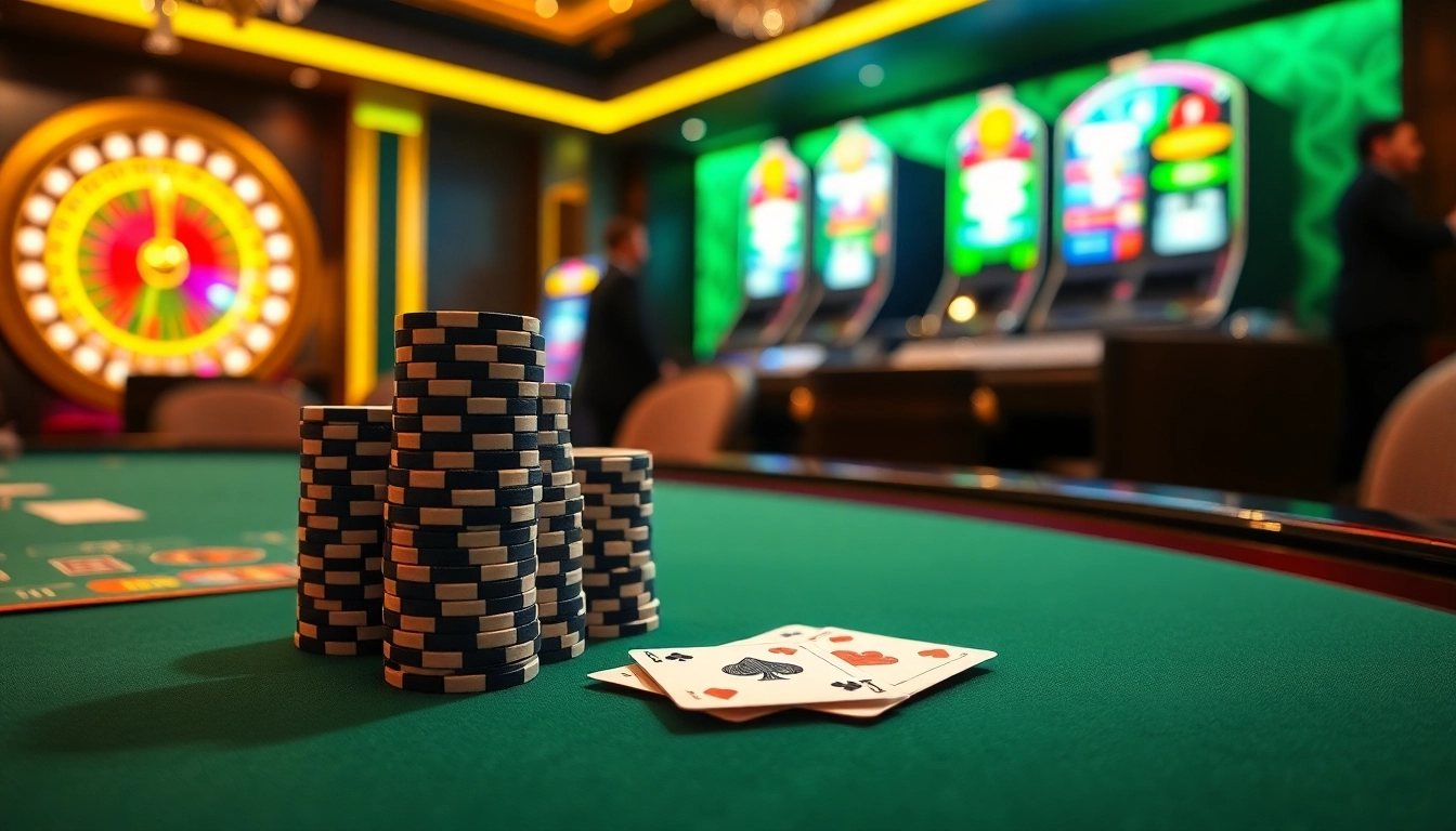 Luck8 gamblers enjoying a thrilling poker game at an upscale casino.