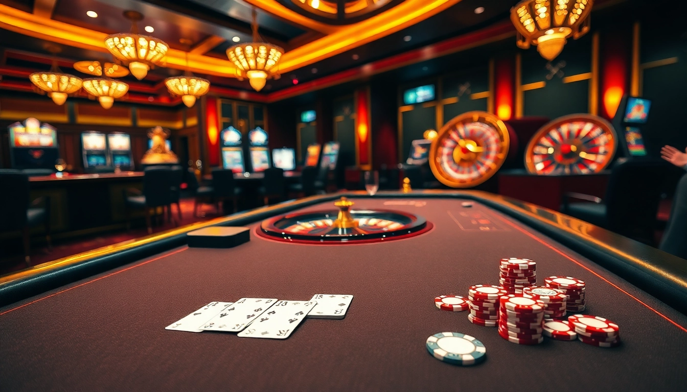 This vibrant casino scene showcases players engaged in betting, featuring https://f168info.com/ elements like poker tables and roulette wheels.