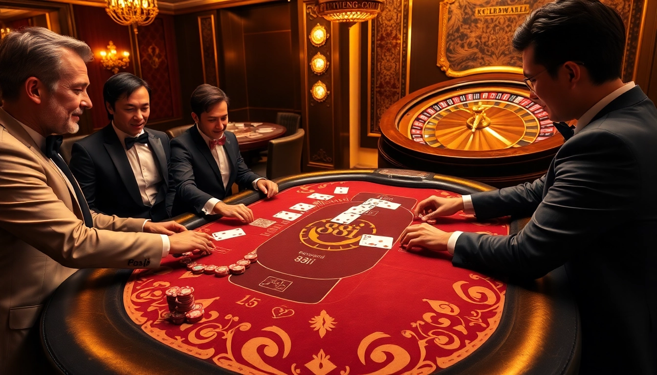 Players engaged in an intense game at a blackjack table, highlighting 88i's lavish casino experience.