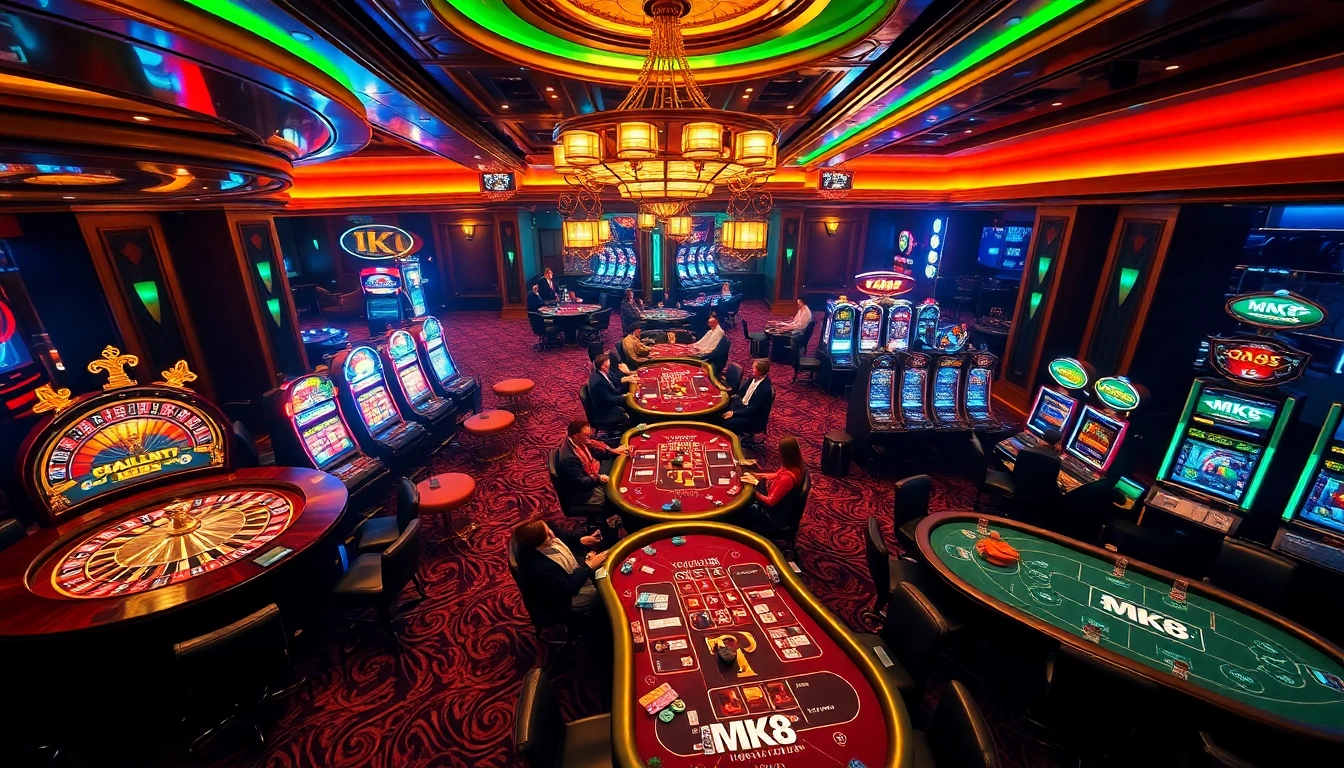 Experience the excitement of MK8 with vibrant casino tables and colorful betting activities.