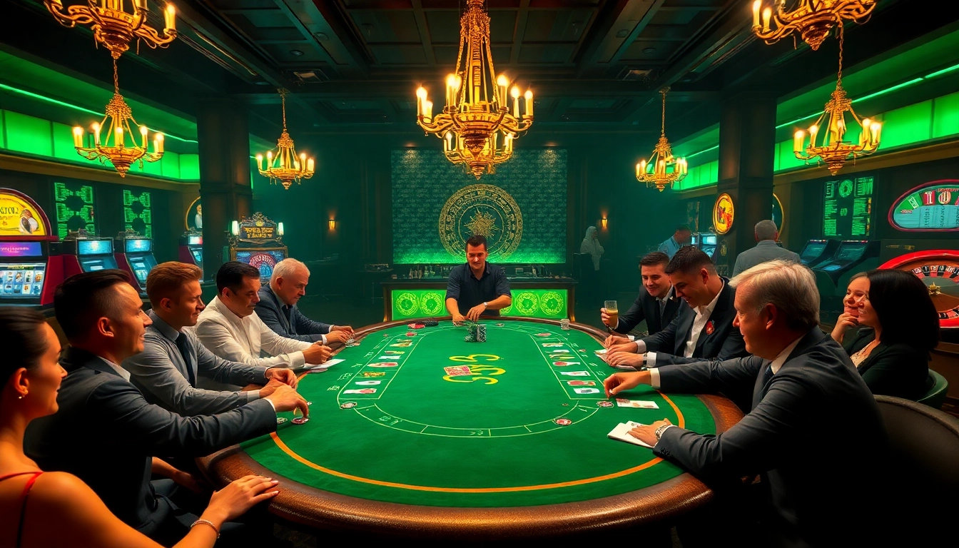 Engage with thrilling gameplay at the KK55 poker table surrounded by vibrant casino elements.