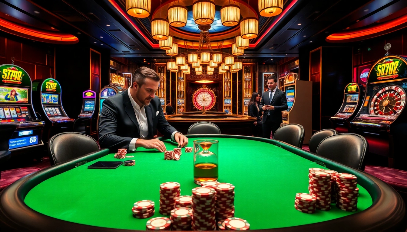 High-stakes poker action showcasing 5z777 players at a luxury casino table.