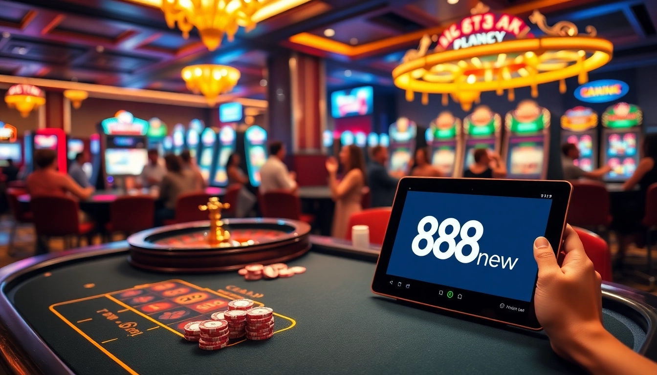 Experience high stakes gaming at 888new with vibrant casino tables and excited players.