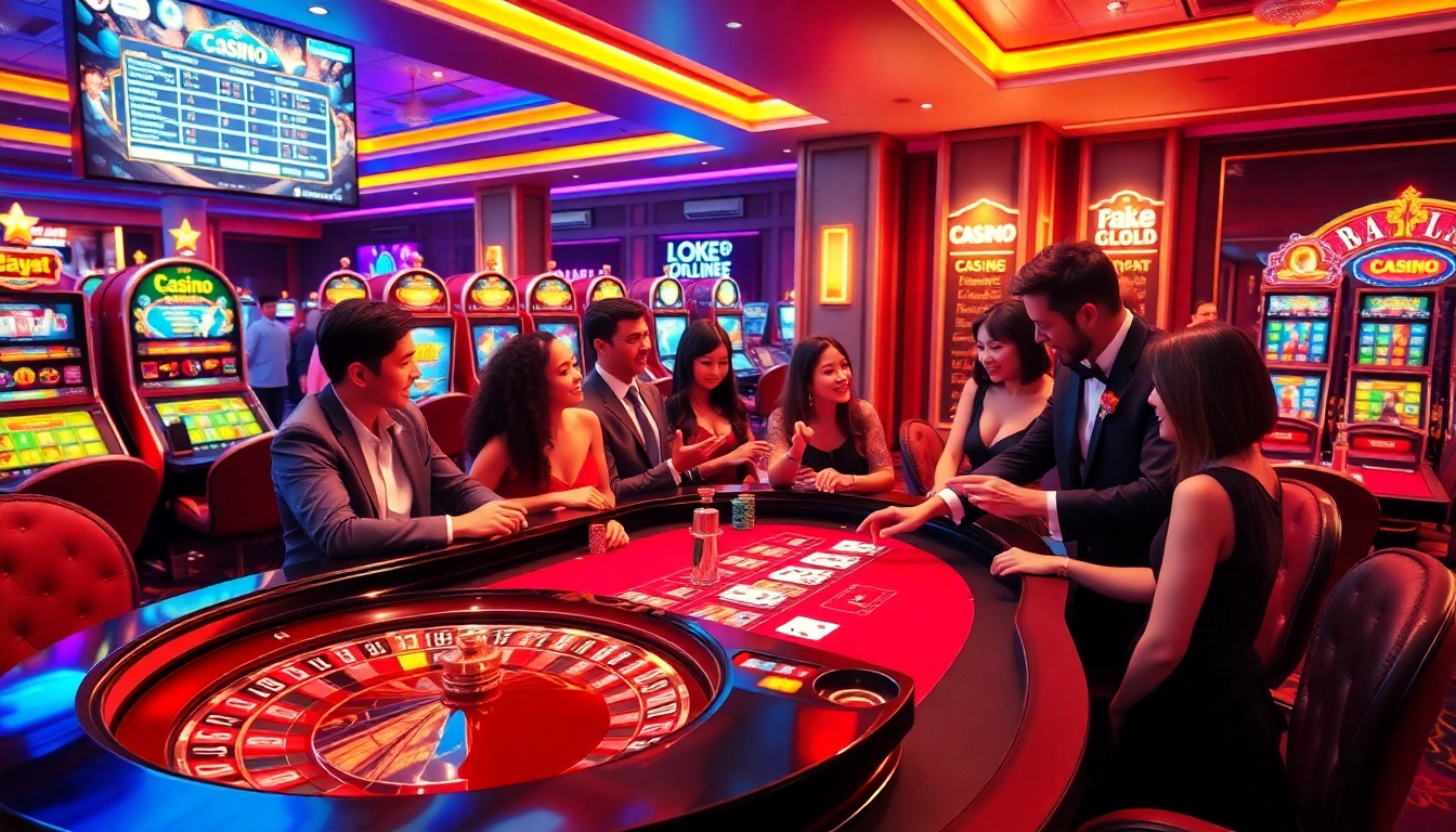 Experience thrilling action at https://luck88com.net/ with players engaging at a lively casino table full of chips and cards.