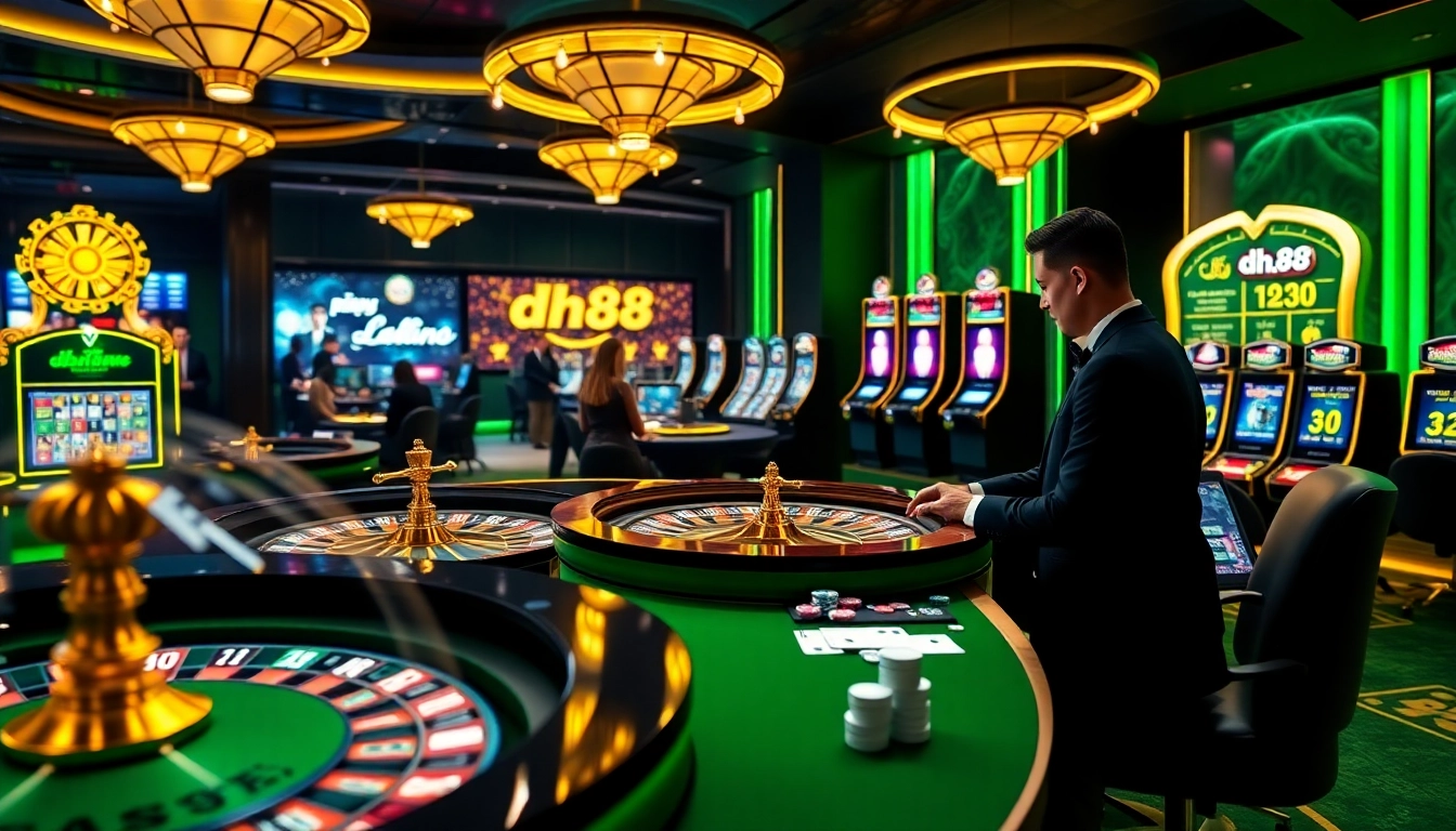 Experience the excitement of dh88 while playing poker and roulette in a luxurious casino environment.