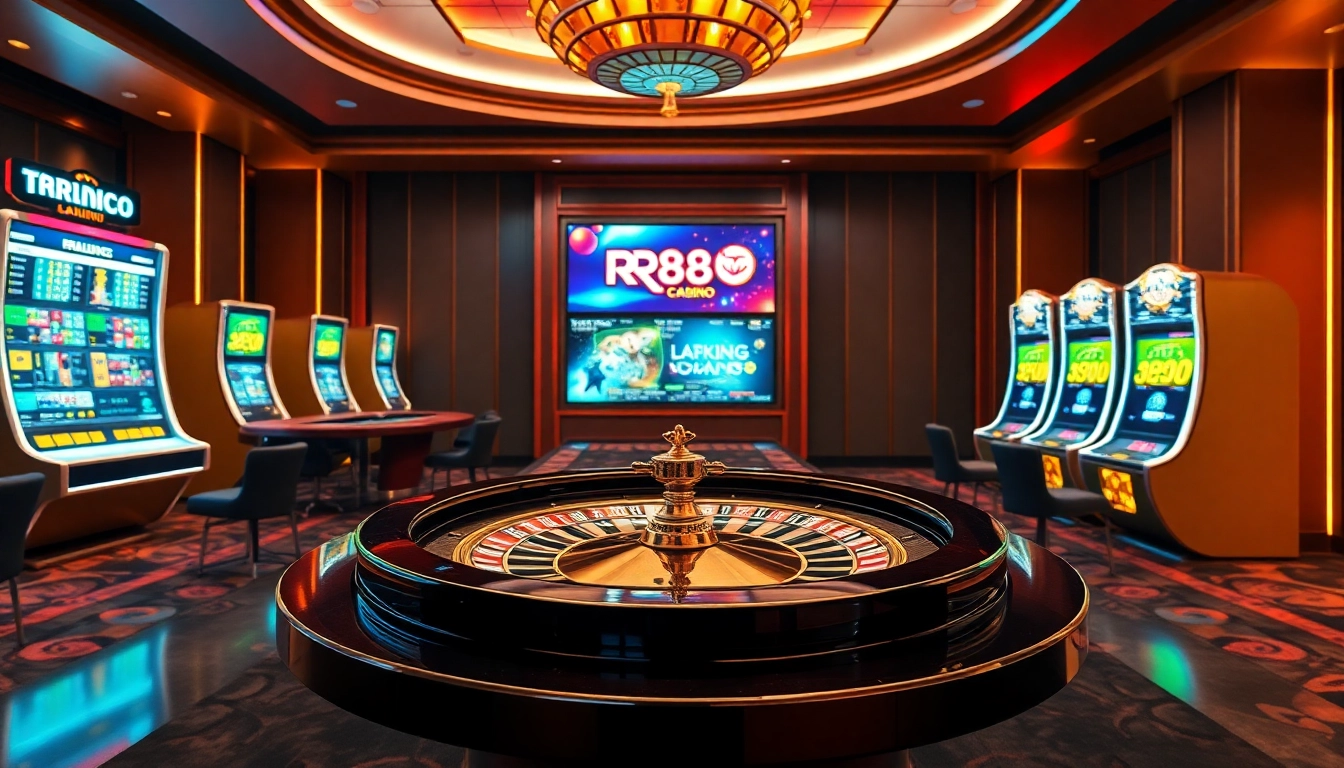 Engaging online gambling scene at rr88com featuring casino tables, colorful chips, and exciting gameplay.