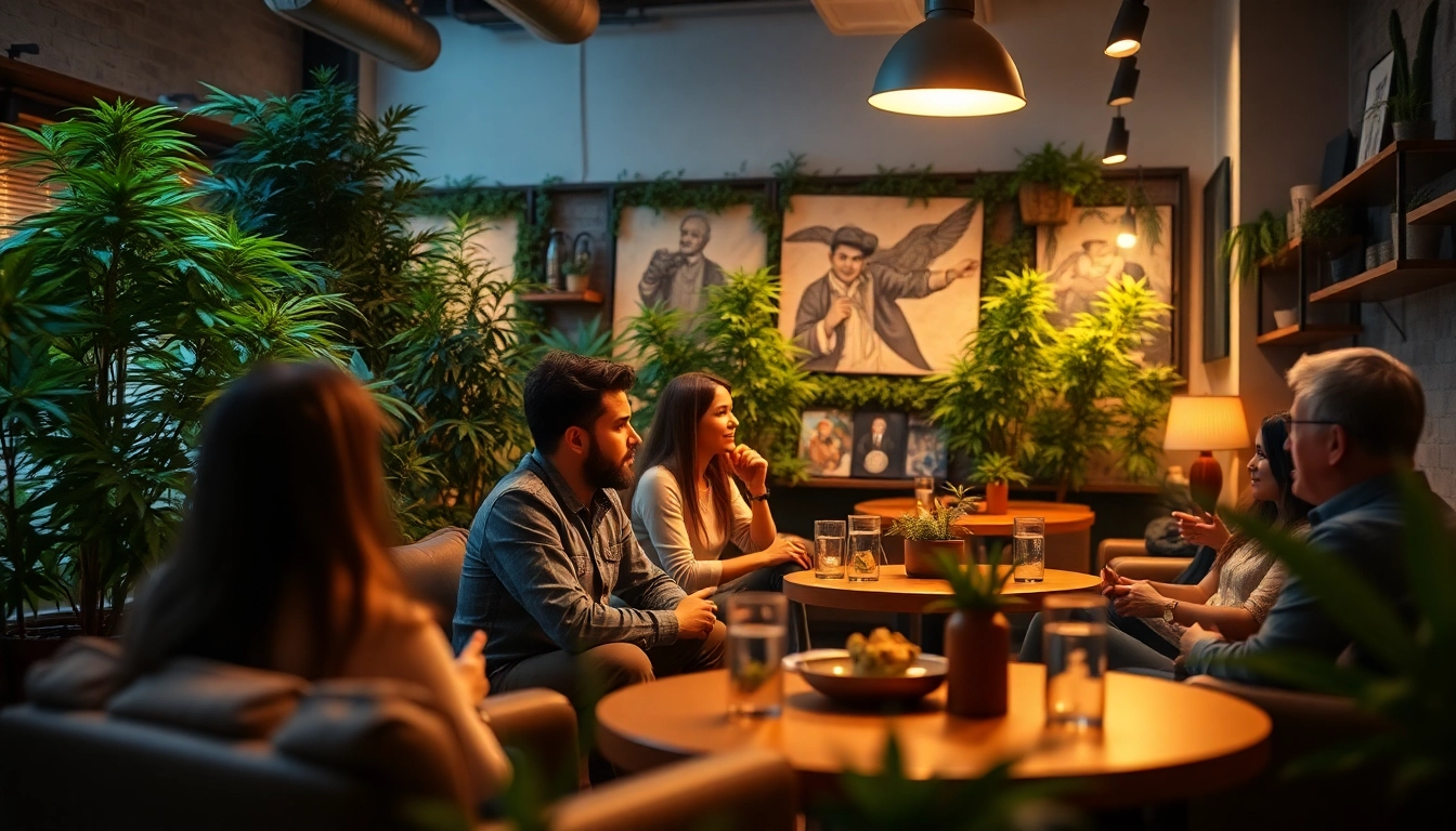Membres de The Corner Cannabis Club Madrid profitant d'une ambiance sociale accueillante.