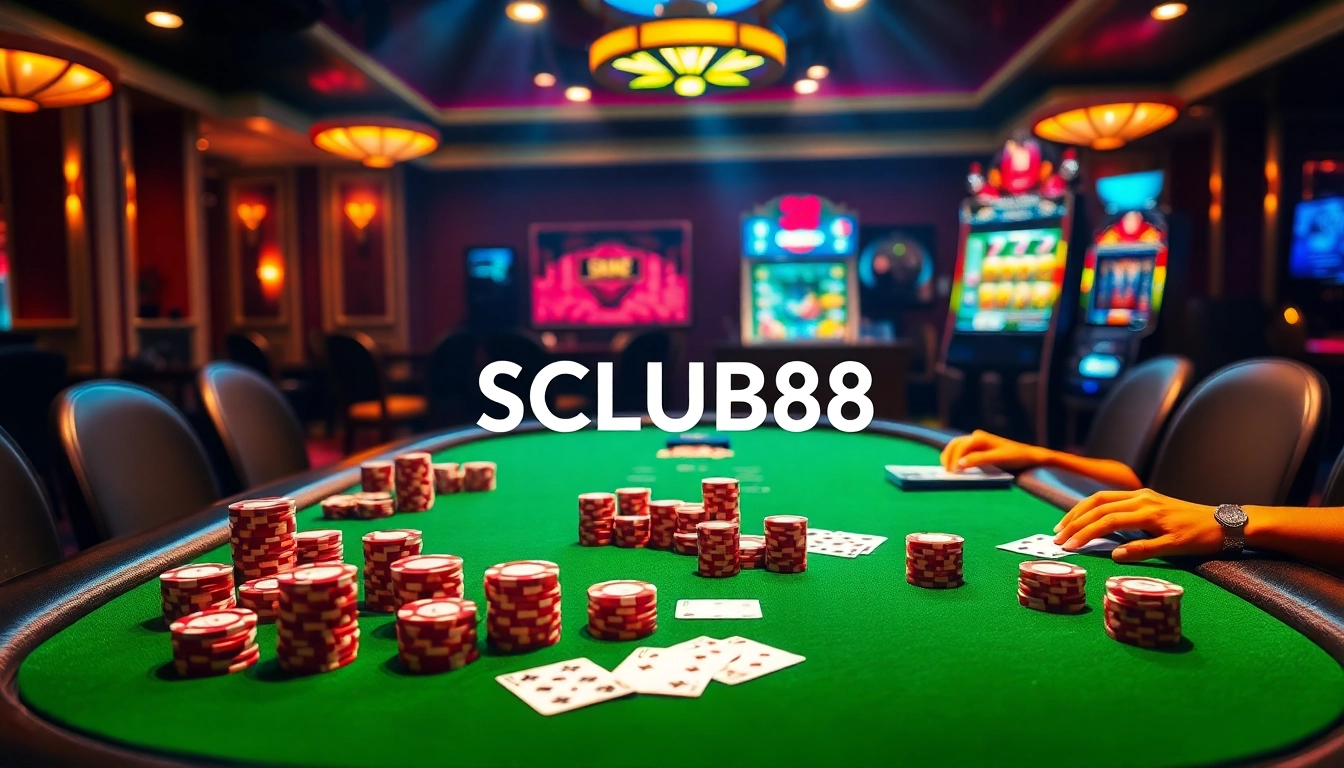 Experience the thrill of gambling at SCLUB88 with an exciting poker game scene.
