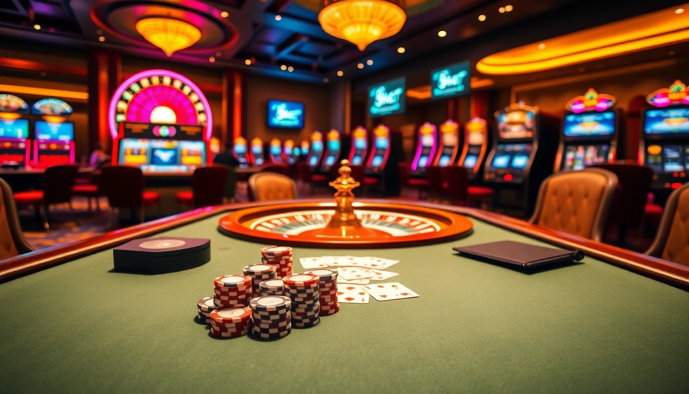 Experience the excitement of gaming at 8kbet with vibrant slots, poker tables, and roulette wheels.