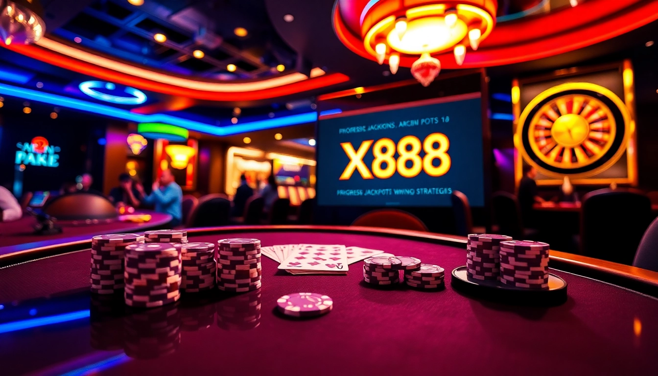 Experience the thrill of the XX88 casino with vibrant tables, chips, and spinning roulette wheels.