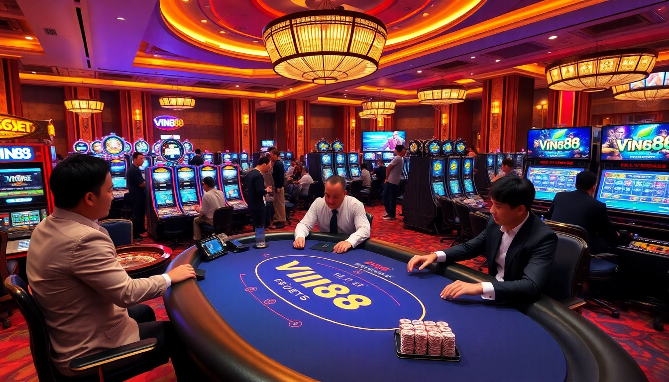 Experience thrilling gameplay at Vin88 with vibrant casino tables and enthusiastic players.