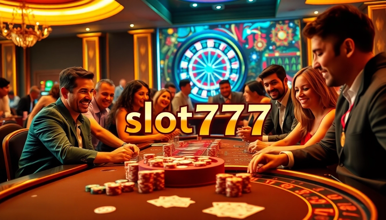 Engaging players experience excitement with slot777 at a luxurious casino.