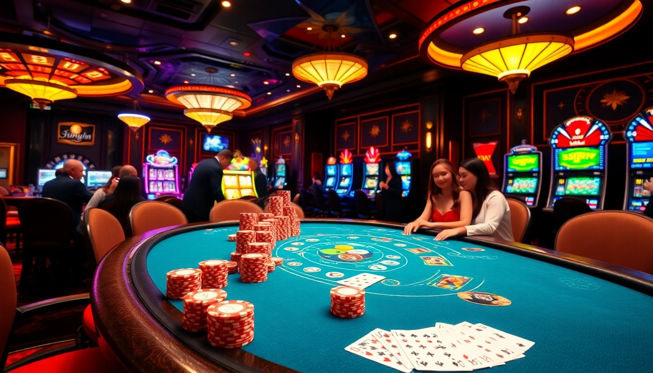 Experience the thrill of sunwin at a vibrant casino table with engaging gameplay.