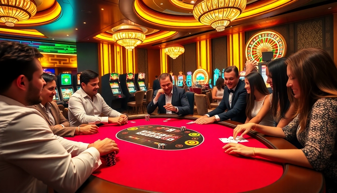 Exciting poker gameplay at sunwin with vibrant casino atmosphere and luxury decor.